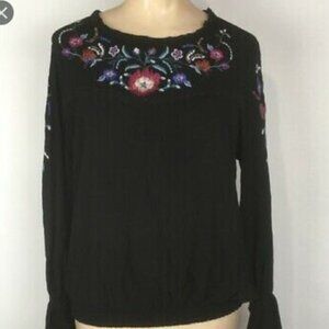 Xhilaration Flower embroidered Black Peasant Top